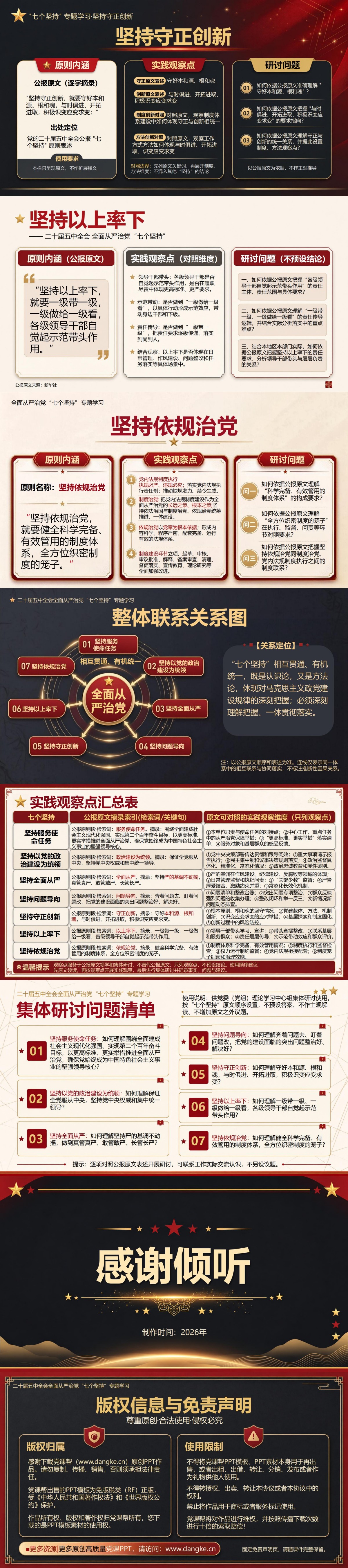 二十届五中全会全面从严治党七个坚持PPT：准确理解七个坚持的内涵与实践要求｜课件+讲稿内容预览2