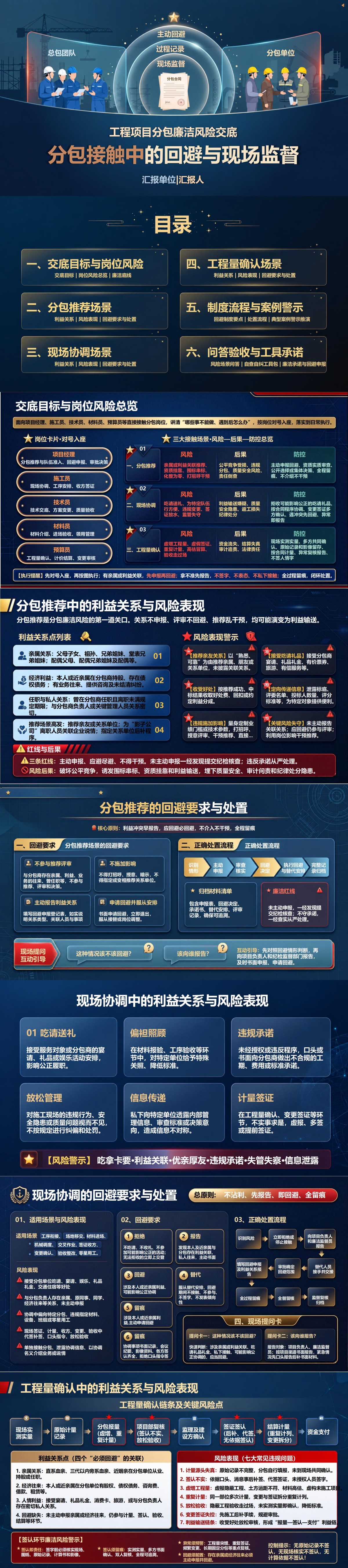 工程项目分包廉洁风险交底PPT：分包接触中的回避与现场监督｜课件+讲稿封面图1