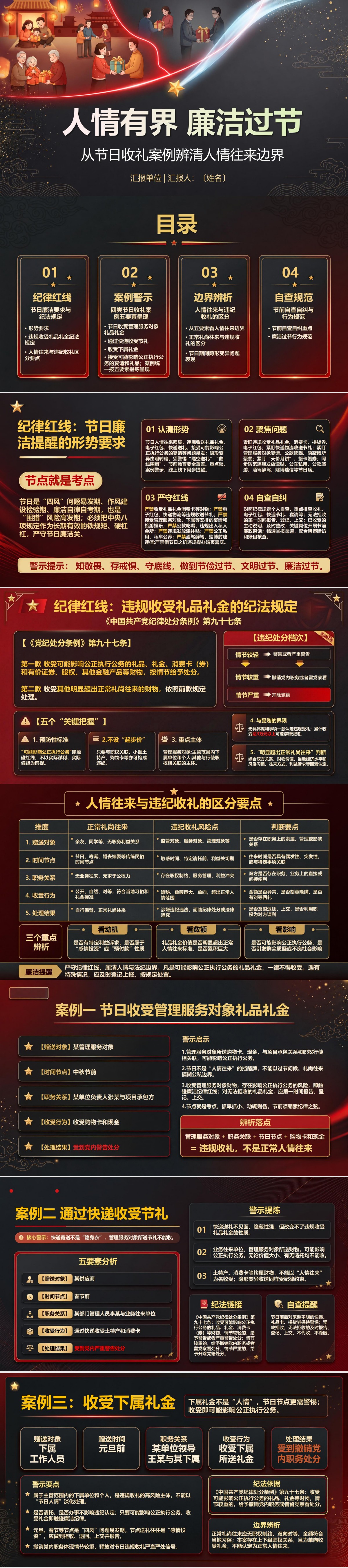 以案明纪廉洁过节PPT：从节日收礼案例辨清人情往来边界｜课件+讲稿封面图1