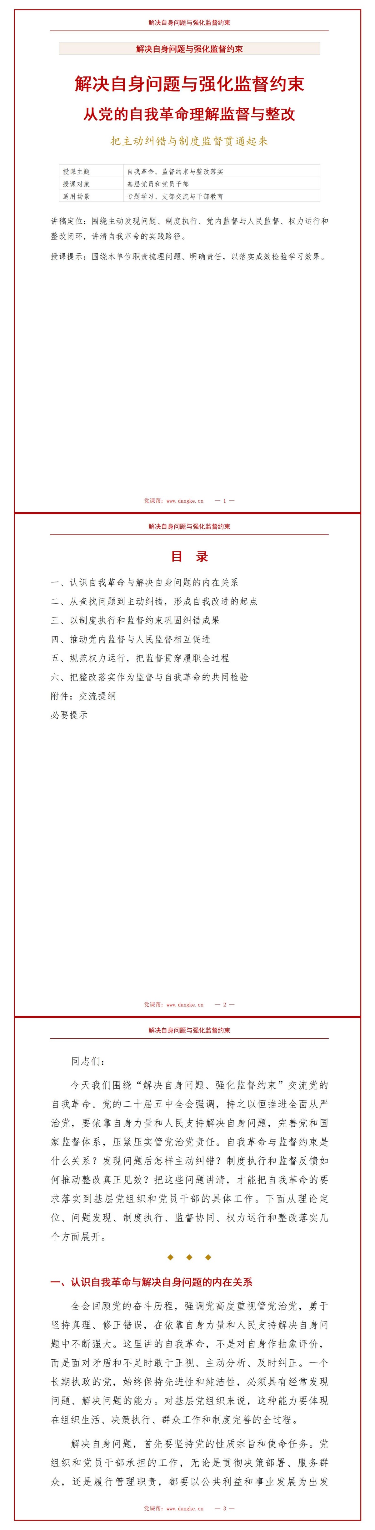 从二十届五中全会看党的自我革命PPT：理解解决自身问题与强化监督约束的关系｜课件+讲稿讲稿预览1